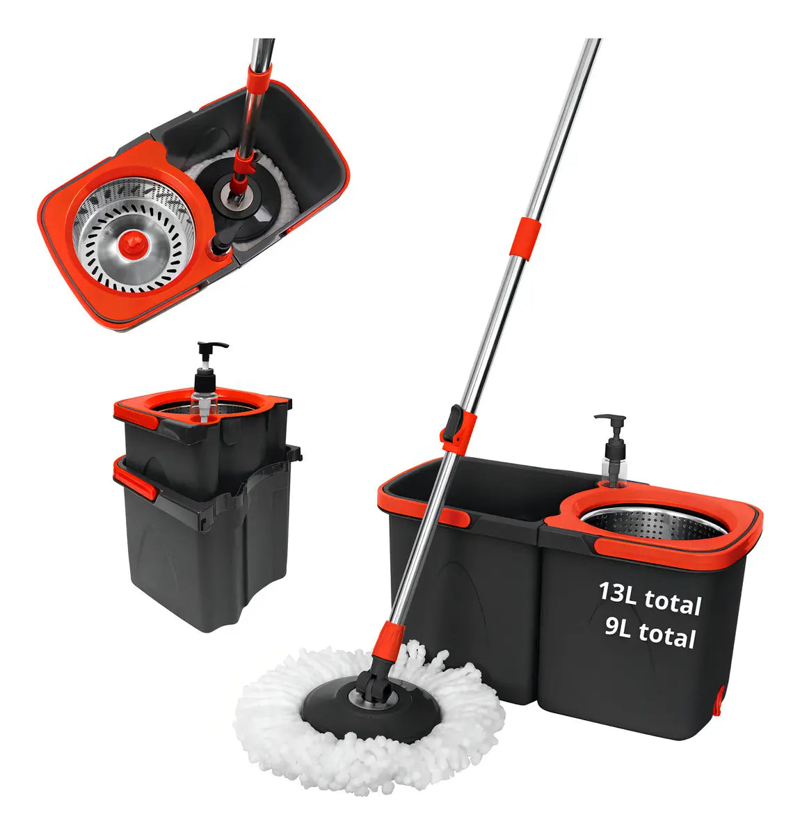 Mop Giratório 360° Profissional com Balde, Refil e Centrífuga Inox