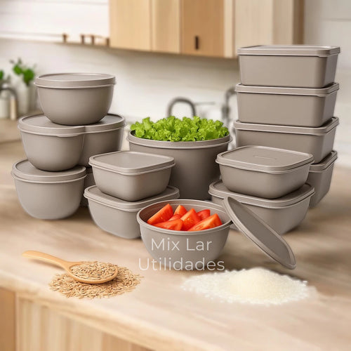 Kit Premium 15 Potes Herméticos – Organização Moderna e Vedação Segura
