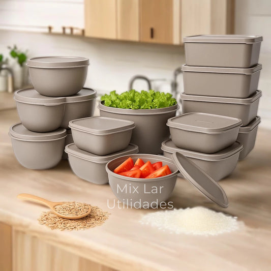Kit Premium 15 Potes Herméticos – Organização Moderna e Vedação Segura