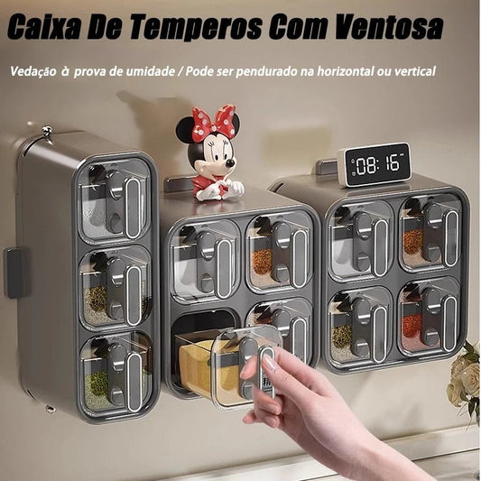 Organizador de Temperos com Ventosa – Porta Temperos de Parede com Dispenser
