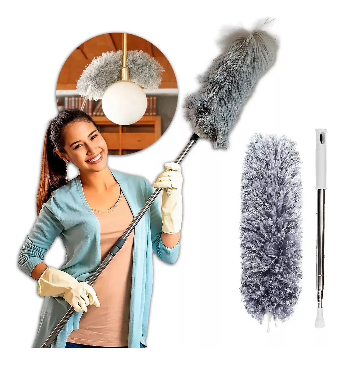 Escova Telescópica Ajustável 2,80m para Limpeza de Teto, Teias e Poeira