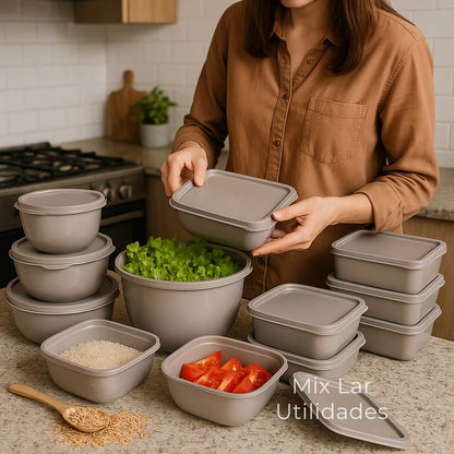 Kit Premium 15 Potes Herméticos – Organização Moderna e Vedação Segura