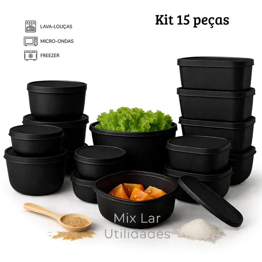 Kit Premium 15 Potes Herméticos – Organização Moderna e Vedação Segura