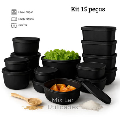 Kit Premium 15 Potes Herméticos – Organização Moderna e Vedação Segura
